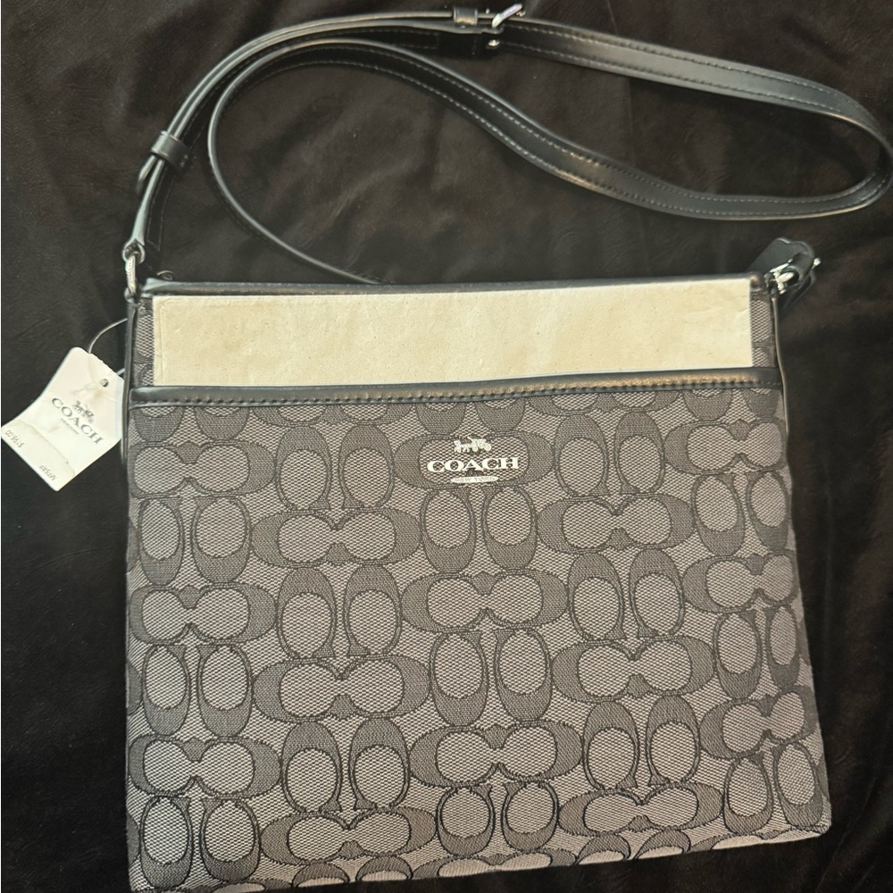 Coach Signature Black and Grey Crossbody Bag
